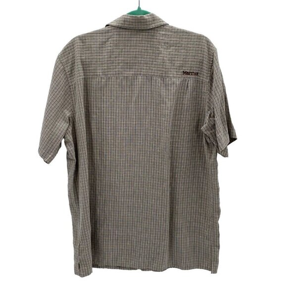 Marmot Tan Plaid Button Down Short Sleeve Shirt Men’s Size L - Picture 2 of 7
